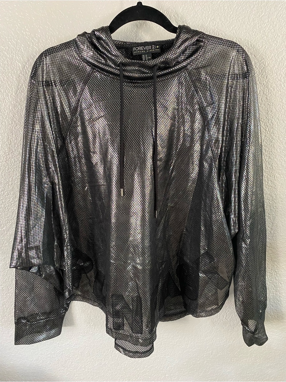 Forever 21 Shimmery Black Hooded Mesh Top